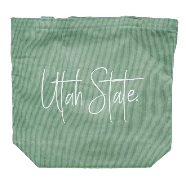 Mint Corduroy Tote Back Utah State